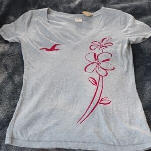 Gray V-Neck Floral Top